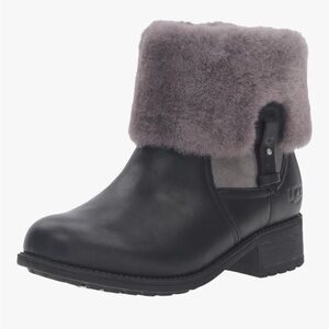 UGG Chyler Black Leather Boots/Shearling Cuff - Size 7 - New in Original Box